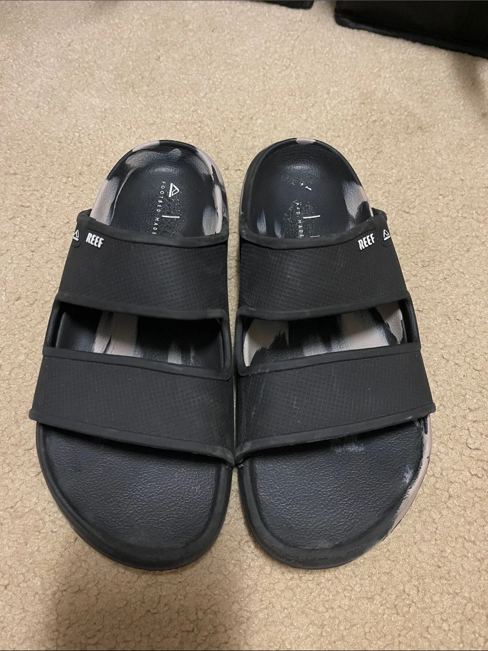 Reef Black Slide Sandals with Tie-Dye Footbed